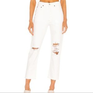 AGOLDE Riley High Rise Straight Crop in Veil size 26 white distressed jeans